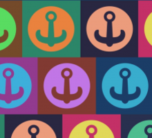  Ilustração contendo as várias logos do E.I.T.A. Todas são compostas por âncoras, situadas dentro de círculos, que estão dentro de um quadrado. São as cores que variam de uma logo para a outra. Isso é feito para representar a diversidade de ideias e pessoas que participam do cursinho.