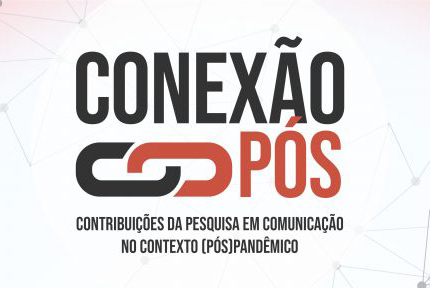 Logomarca do evento. Desenho de um hiperlink nas cores preto e vermelho junto com o texto Conexão, no topo, e pós, ao lado. Embaixo, o subtítulo do evento: contribuições da pesquisa em comunicação no contexto (pós) pandêmico.