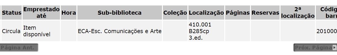 Informações do item no Dédalus