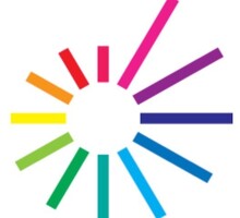 Logo do Educom.Saúde 2020. O símbolo é composto por retângulos coloridos que estão dispostos em um círculo. Cada retângulo possui sua própria cor e tamanho.