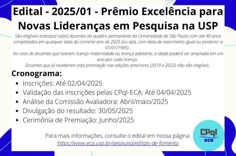 Edital Prêmio Excelência para Novas Lideranças em Pesquisa na USP