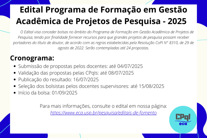 Edital Programa de Formação em Gestão Acadêmica de Projetos de Pesquisa