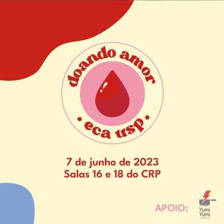 Cartaz do evento. Ao centro está a ilustração de uma gota de sangue dentro de uma moldura circular com o nome do evento. O fundo do cartaz é bege e à esquerda e acima há uma forma abstrata em vermelho e abaixo uma forma abstrata em azul. Na porção inferior do cartaz, informações sobre local e data.