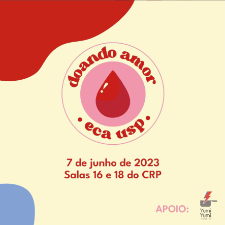 Cartaz do evento. Ao centro está a ilustração de uma gota de sangue dentro de uma moldura circular com o nome do evento. O fundo do cartaz é bege e à esquerda e acima há uma forma abstrata em vermelho e abaixo uma forma abstrata em azul.  Na porção inferior do cartaz, informações sobre local e data.