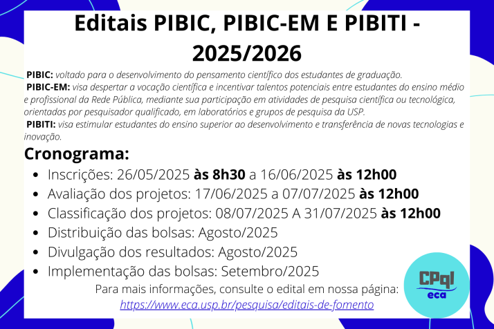 Editais PIBIC, PIBIC-EM e PIBITI - 2025