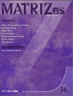 Capa do volume 6, número 2 da revista MATRIZes. O nome da revista e os demais dizeres aparecem em letras pretas sobre um fundo roxo, onde há uma grande letra Z que ocupa toda a extensão da capa.