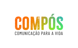 Imagem com o logo do 32° Encontro Anual da Compós. A imagem tem fundo branco. No meio dela está escrito Compós. As letras são texturizadas e coloridas em degradê laranja e verde. Embaixo de Compós, está escrito comunicação para a vida, sem textura e em cor preta.