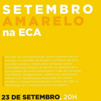 Flyer de divulgação do evento Setembro Amarelo. As informações aparecem sobre fundo amarelo