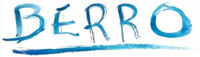 Logomarca do selo BERRO, que apresenta a palavra berro escrita em caixa alta, azul, sublinhada, aparentemente a mão e em aquarela.
