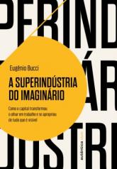 No centro à esquerda uma figura amarela e formato circula como nome do livro, autoria e outras informações. Ao fundo, parte de três palavras grandes, uma sobre a outra, em preto em um fundo branco