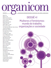 Capa da revista Organicom. Sobre um fundo branco, desenhos de círculos de diversos tamanhos, em roxo, alguns com o centro branco e outros preenchidos, ligados por linhas, como uma rede. Em cima dele, o título do dossiê 41. No topo, a palavra Organicom, em roxo. À esquerda, em preto, os nomes dos autores que contribuem para a edição.