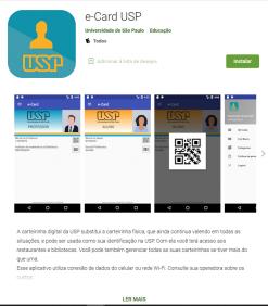 Print de tela do aplicativo e-Card USP, na Play Store.