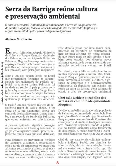 uma das páginas da revista. à esquerda, no topo, o titulo da materia, escrito em preto, abaixo, duas colunas de igual tamanho distribuem o texto