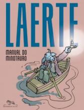 Na capa desenho de um minotauro de terno e gravata segurando uma vela dentro de um bote de madeira na água.  O fundo é rosa claro com o nome da autora destacado no topo e o nome do livro menor abaixo.