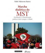 Na capa do livro uma foto que aparentemente é de uma manifestação, como várias pessoas de vermelho e uma delas hasteando a bandeira do MST. Ao fundo da foto algumas árvores e atrás das árvores o prédio do congresso nacional. Foto em fundo branco. Acima, informações sobre o livro e autoria