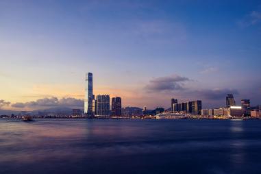Foto do porto de Victoria Harbor em Hong Kong