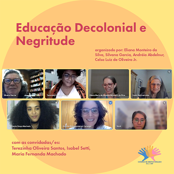 Flyer informativo da mesa "Educação Decolonial e Negritude"