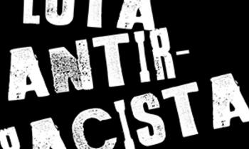 Escrito luta antirracista e caracteres com letras diferentes entre si e as palavras inclinadas