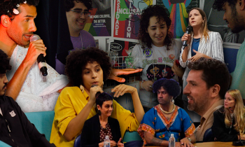 Imagem com montagem de diferentes fotos de 11 pessoas, entre pessoas brancas e negras; homens e mulheres, com roupas e fundos coloridos. Alguns estão de frente e outros, de perfil. Metade das pessoas está falando ao microfone. 