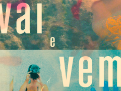 Cartaz de divulgação do filme. A imagem vertical  se divide em duas partes; na superior, está uma montanha com o letreiro de Hollywood com parte um rosto com a boca aberta à direita e um olho na cor vermelha à esquerda. Também estão as palavras “vai e”. A porção  inferior da imagem tem uma  pessoa de vestido laranja segurando uma câmera de vídeo, algumas silhuetas de pessoas em laranja e de uma mão em azul e uma cidade ao fundo. Nesta parte lê-se a palavra “vem”. Informações do filme e logotipos de apoio, 
