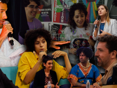 Imagem com montagem de diferentes fotos de 11 pessoas, entre pessoas brancas e negras; homens e mulheres, com roupas e fundos coloridos. Alguns estão de frente e outros, de perfil. Metade das pessoas está falando ao microfone. 