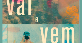 Cartaz de divulgação do filme. A imagem vertical  se divide em duas partes; na superior, está uma montanha com o letreiro de Hollywood com parte um rosto com a boca aberta à direita e um olho na cor vermelha à esquerda. Também estão as palavras “vai e”. A porção  inferior da imagem tem uma  pessoa de vestido laranja segurando uma câmera de vídeo, algumas silhuetas de pessoas em laranja e de uma mão em azul e uma cidade ao fundo. Nesta parte lê-se a palavra “vem”. Informações do filme e logotipos de apoio, 